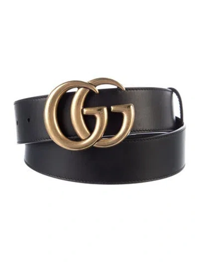 Pre-owned Gucci Double G Logo Leather Belt In Black