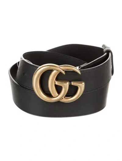 Pre-owned Gucci Double G Logo Leather Belt In Black