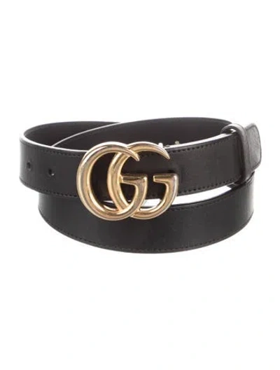 Pre-owned Gucci Double G Logo Leather Belt In Black