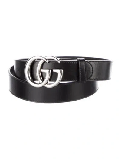 Pre-owned Gucci Double G Logo Leather Belt In Black