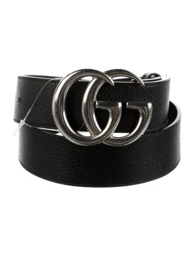 Pre-owned Gucci Double G Logo Leather Belt In Black