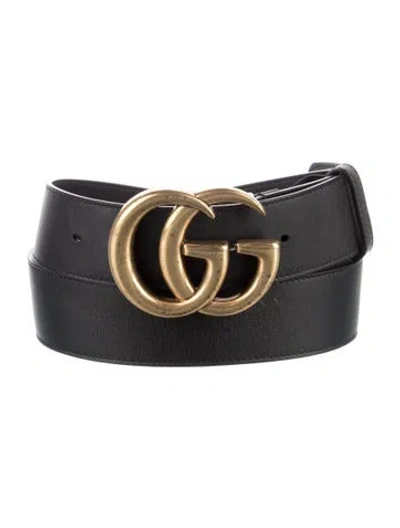 Pre-owned Gucci Double G Logo Leather Belt In Black