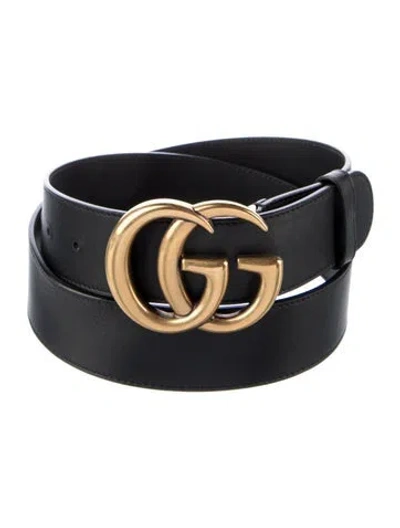 Pre-owned Gucci Double G Logo Leather Belt In Black