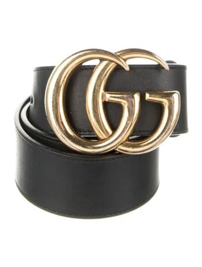 Pre-owned Gucci Double G Logo Leather Belt In Black