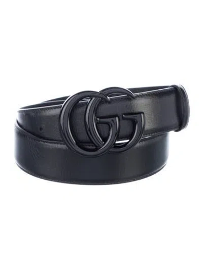 Pre-owned Gucci Double G Logo Leather Belt In Black