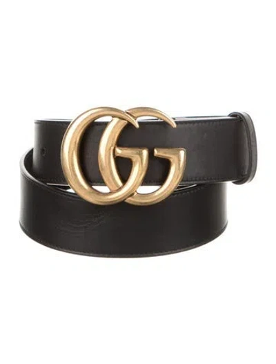 Pre-owned Gucci Double G Logo Leather Belt In Black