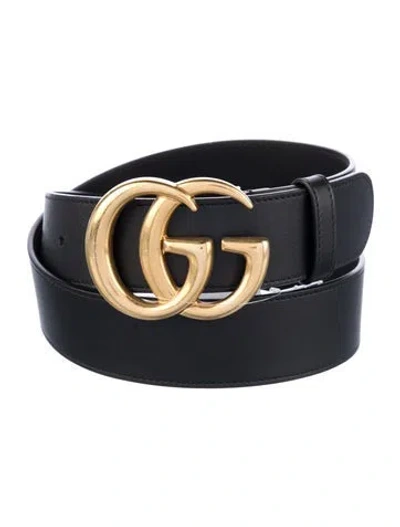 Pre-owned Gucci Double G Logo Leather Belt In Black