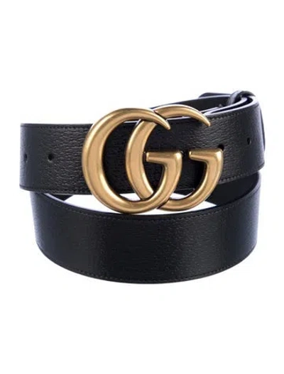 Pre-owned Gucci Double G Logo Leather Belt In Black