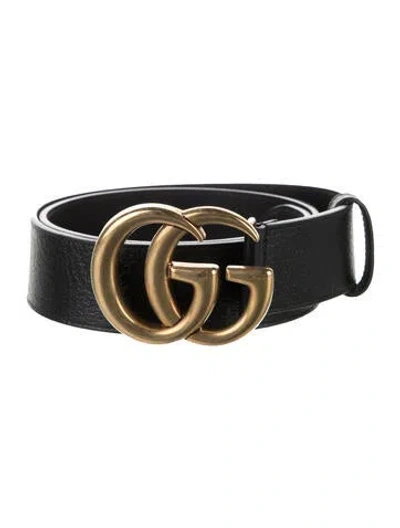 Pre-owned Gucci Double G Logo Leather Belt In Black