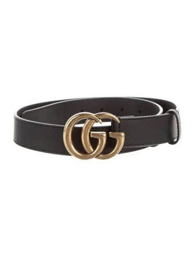 Pre-owned Gucci Double G Logo Leather Belt In Black