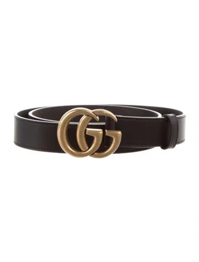 Pre-owned Gucci Double G Logo Leather Belt In Black