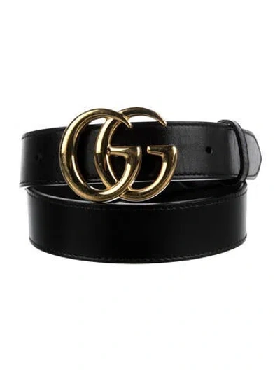 Pre-owned Gucci Double G Logo Leather Belt In Black