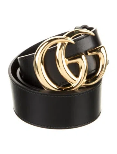 Pre-owned Gucci Double G Logo Leather Belt In Black