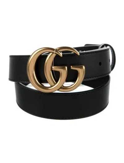 Pre-owned Gucci Double G Logo Leather Belt In Black