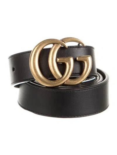 Pre-owned Gucci Double G Logo Leather Belt In Black