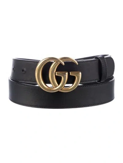 Pre-owned Gucci Double G Logo Leather Belt In Black