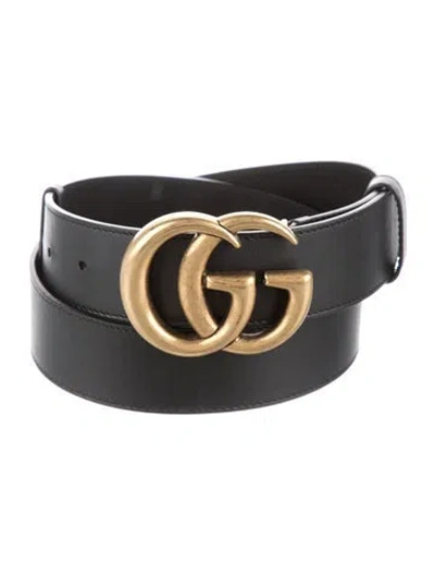 Pre-owned Gucci Double G Logo Leather Belt In Black