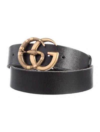 Pre-owned Gucci Double G Logo Leather Belt In Black