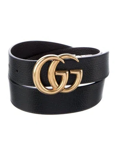 Pre-owned Gucci Double G Logo Leather Belt In Black