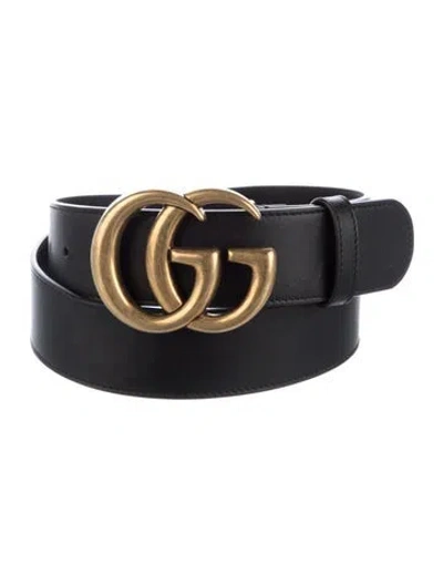 Pre-owned Gucci Double G Logo Leather Belt In Black