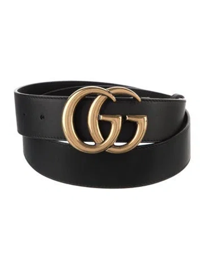 Pre-owned Gucci Double G Logo Leather Belt In Black