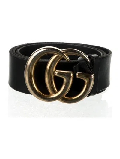 Pre-owned Gucci Double G Logo Leather Belt In Black