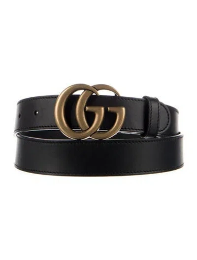 Pre-owned Gucci Double G Logo Leather Belt In Black