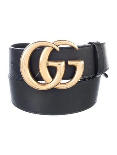 Pre-owned Gucci Double G Logo Leather Belt In Black
