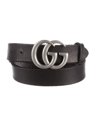 Pre-owned Gucci Double G Logo Leather Belt In Black