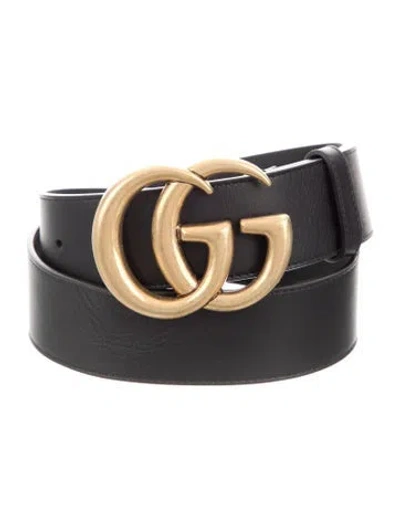 Pre-owned Gucci Double G Logo Leather Belt In Black