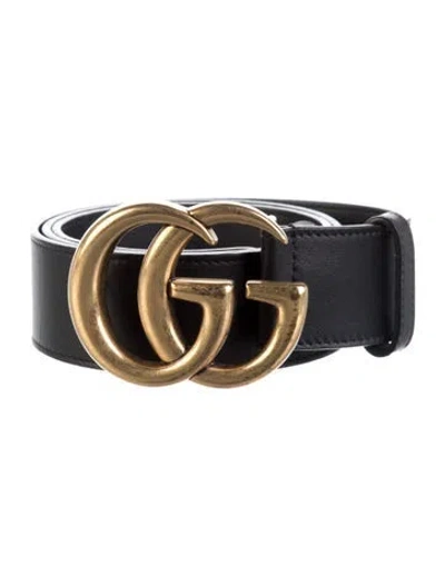 Pre-owned Gucci Double G Logo Leather Belt In Black