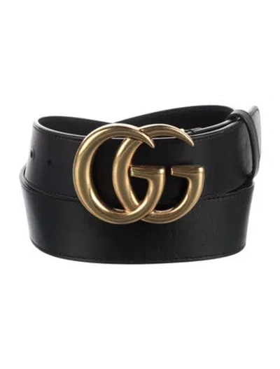 Pre-owned Gucci Double G Logo Leather Belt In Black