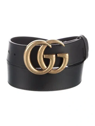 Pre-owned Gucci Double G Logo Leather Belt In Black