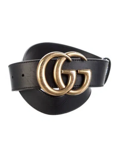 Pre-owned Gucci Double G Logo Leather Belt In Black