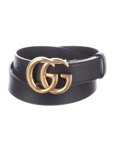 Pre-owned Gucci Double G Logo Leather Belt In Black