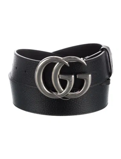 Pre-owned Gucci Double G Logo Leather Belt In Black