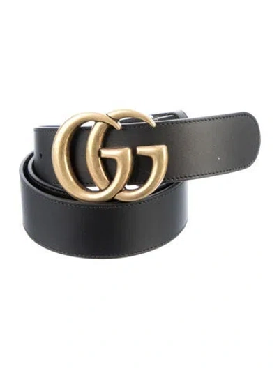 Pre-owned Gucci Double G Logo Leather Belt In Black