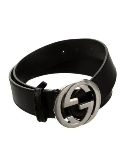 Pre-owned Gucci Double G Logo Leather Belt In Black