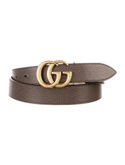Pre-owned Gucci Double G Logo Leather Belt In Black