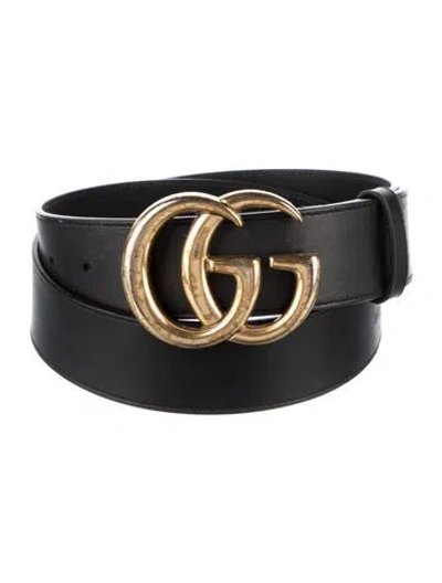 Pre-owned Gucci Double G Logo Leather Belt In Black