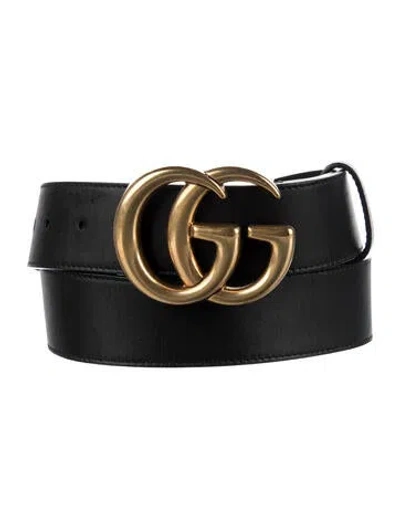 Pre-owned Gucci Double G Logo Leather Belt In Black