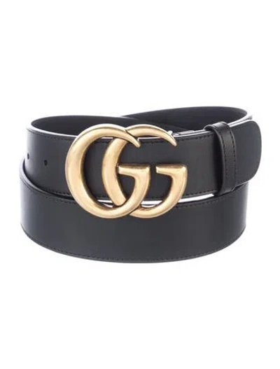 Pre-owned Gucci Double G Logo Leather Belt In Black