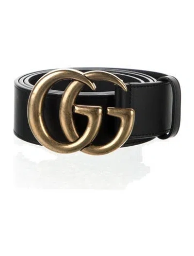 Pre-owned Gucci Double G Logo Leather Belt In Black