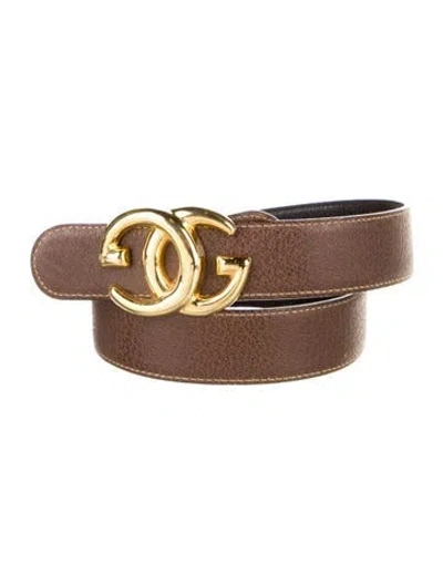 Pre-owned Gucci Double G Logo Leather Belt In Brown
