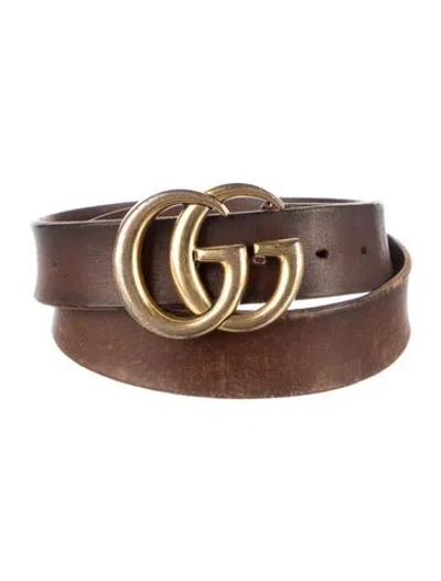 Pre-owned Gucci Double G Logo Leather Belt In Brown
