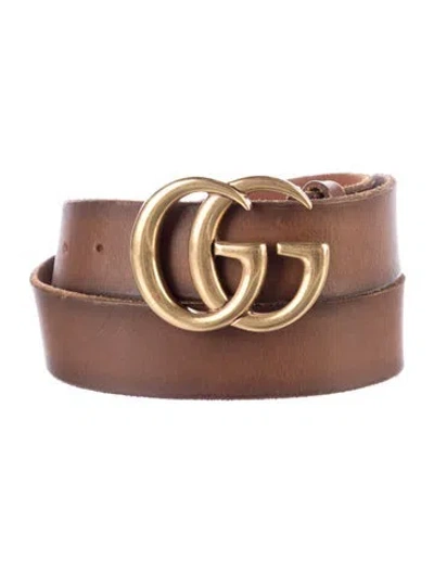 Pre-owned Gucci Double G Logo Leather Belt In Brown