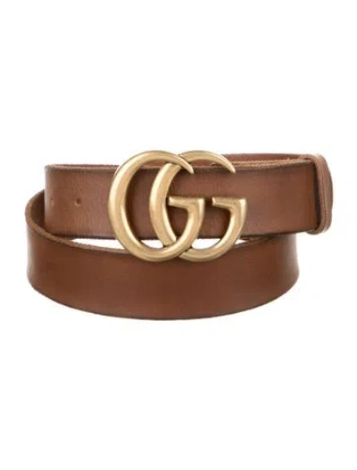 Pre-owned Gucci Double G Logo Leather Belt In Brown