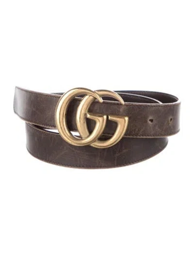 Pre-owned Gucci Double G Logo Leather Belt In Brown