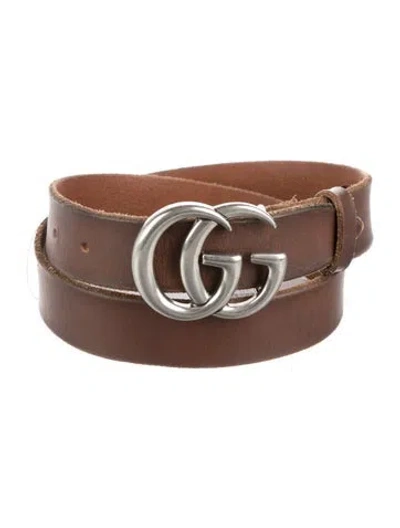 Pre-owned Gucci Double G Logo Leather Belt In Brown