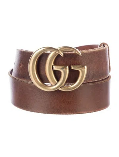 Pre-owned Gucci Double G Logo Leather Belt In Brown